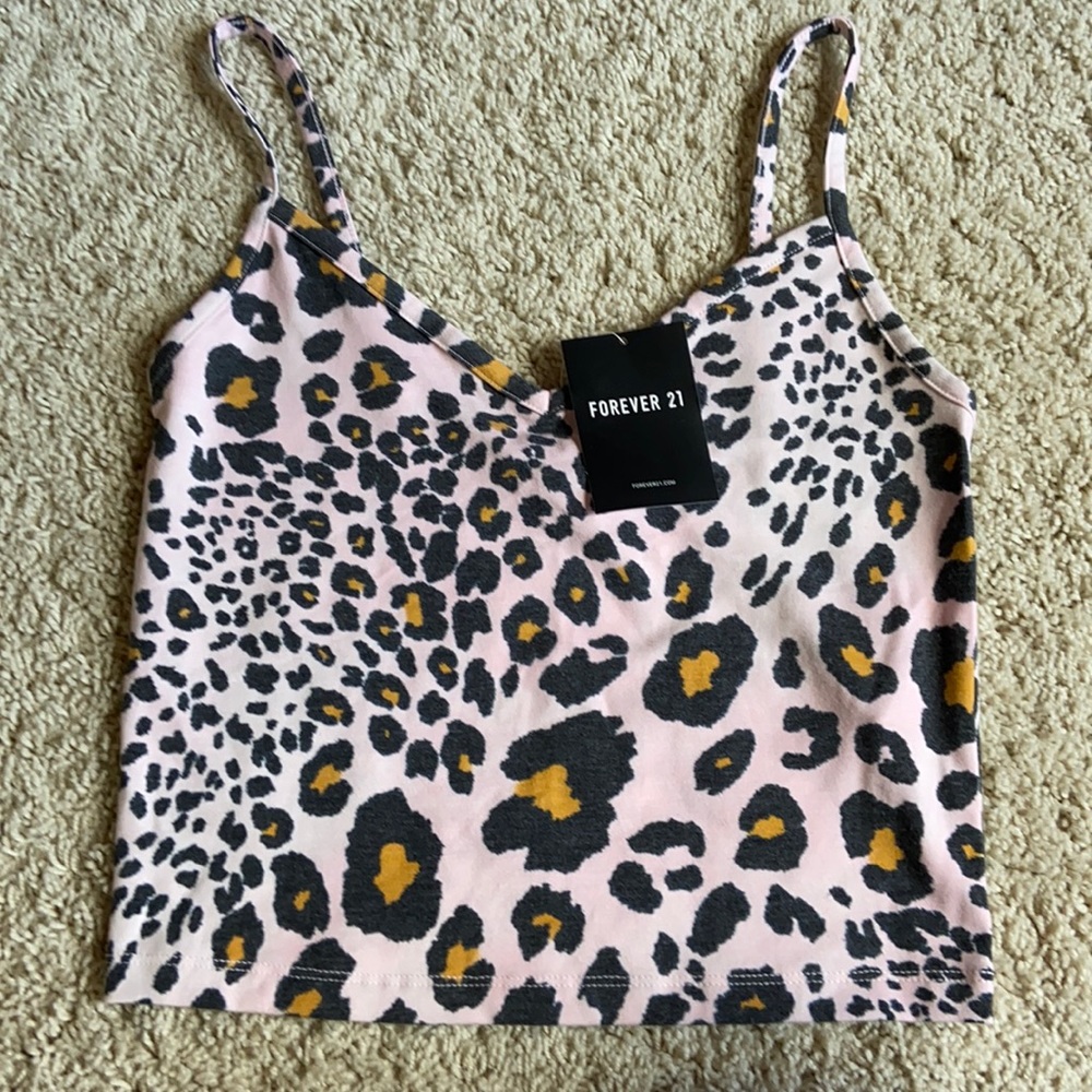 Forever 21 cropped pink leopard tank